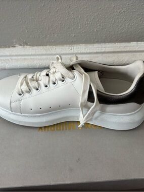 Alexander McQueen White Leather Sneakers with Gray Heel